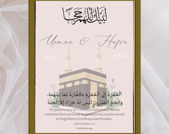Beautiful Personalised Hajj Mubarak Gift Printable Download File Frame. Hajj Gift, Umrah Gift.