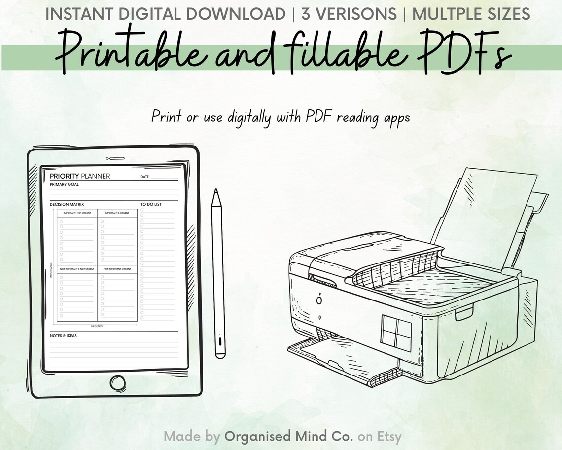 Priority Planner Printable, Task Priority Matrix, Daily Productivity ...