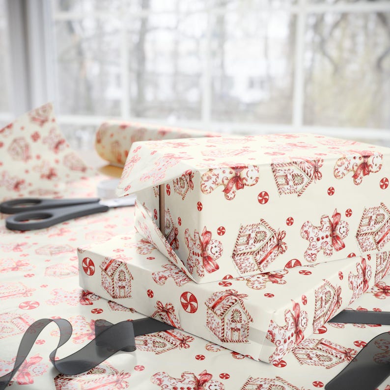 Christmas Gingerbread House Wrapping Paper, Festive Gift Wrap image 4