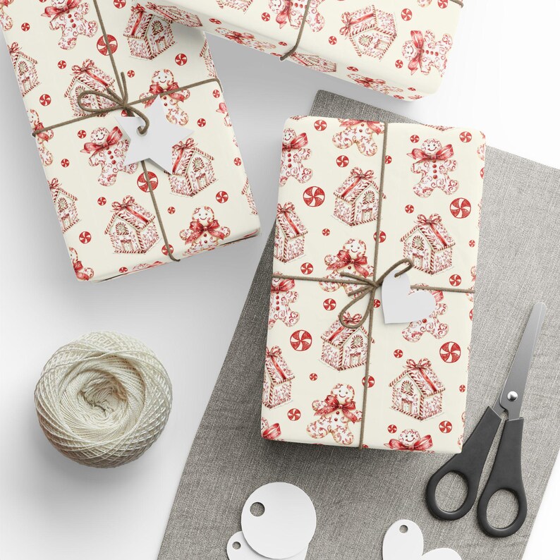 Christmas Gingerbread House Wrapping Paper, Festive Gift Wrap image 2
