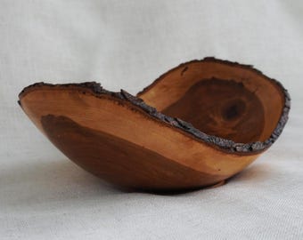 Large Live-Edge Cherry Bowl | 12&quot; Natural Handmade Wooden Bowl | Mid-Century Modern Wooden Bowl Food Safe | Anniversary gift | Gift
