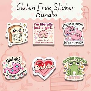 BUNDEL! Grappige stickers glutenvrij stickerpakket | Coeliakiestickerbundel | Lactose-intolerantie | Vinylstickers voor flessen en laptops