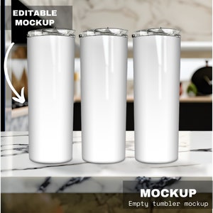 Skinny Tumbler Mockup | Set Of 3 Thermal Cups White | Boho Wrap Around Mock Up JPEG and PNG | 20 oz Tumbler full wrap sublimation Template