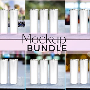 8 Different background Skinny Tumbler Mockup | White Wrap Around Mock Up JPG and PNG | 20 oz Tumbler full wrap sublimation Template