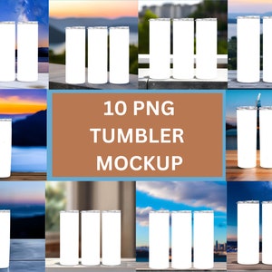 Bundle of 10 20z Tumbler Straight Mockup PNG Files for Sublimation Design Mock Up, editable in Canva & Photoshop , Digital tumbler mock up