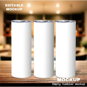 Mockup Skinny Tumbler | Thermal White tumblers | Wrap Around Mock Up JPG and PNG | 20 oz Tumbler full wrap sublimation Template