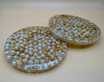Elegant Pearl Resin Coaster with Gold Flakes - 4 Inch Diameter - Perfect Gift for Valentine's, Mother's Day, or Birthday (sold individually)