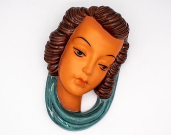 Adolf Prischl Wandmaske Frauenkopf 144 / 544 mit braunem Haar | Mid Century Wandschmuck | MCM | 1950s Design | Goldscheider