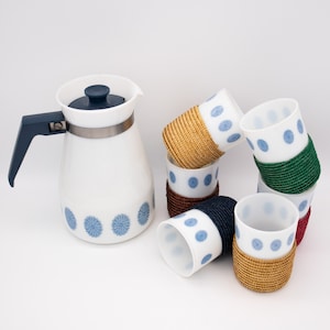 Vintage Schott Mainz coffee service, 1970s design, jug & 6 mugs, Jena glass, 70s Pyrex crockery, Made in Germany