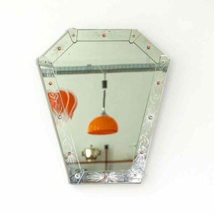 Large Venetian Vintage Mirror, 1950s, Murano Glass Mirror, Wall Mirror