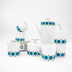 Service à café vintage en porcelaine « Medaillon Emerald » par Thomas, années 1970, 5 tasses avec verseuse, service à expresso Mid Century Modern