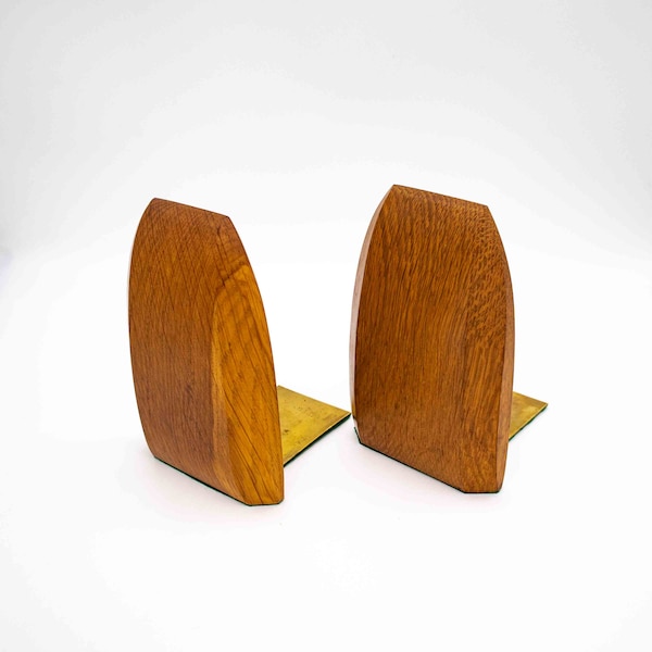 2 Stück Vintage Mid Century Bücherstützen aus Holz und Messing | MCM | Bookends | 1960s Design | 60s