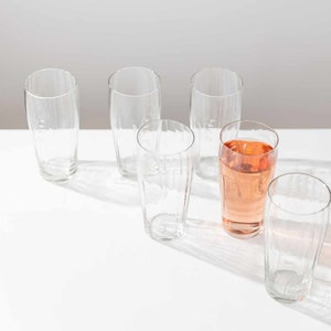 6 Piece Cut Vintage Water Glasses Set, 1950s Design, Juice Glasses, Mid Century Modern, Floral Pattern, Handmade, Vintage Charm