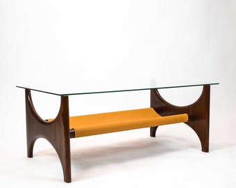 Tavolino vintage in palissandro con ripiano in pelle e piano in vetro | MCM | Design anni '60 | Design scandinavo | Design danese