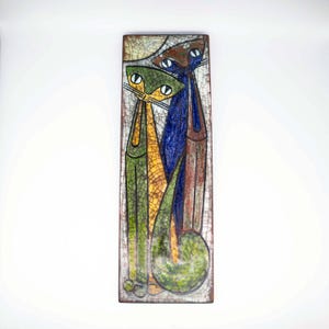 Keramik-Wandplatte: Dänisches Katzenmotiv von Marianne Starck (signiert, 43 cm)