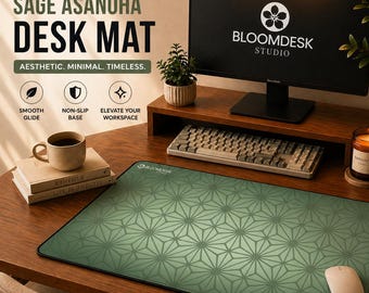 Green Geometric Asanoha Pattern Desk Mat | Japanese Hemp Leaf Design