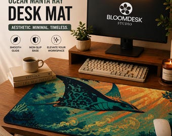 Ocean Manta Ray Desk Mat | Aesthetic Ocean Mouse Pad | Large Gaming Desk Mat | Underwater Desk Setup | Sea Life Desk Pad | Unique Workspace