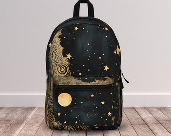Cosmic Galaxy Backpack, Gold Stars and Moon, Celestial Back to School Bag, Cute Dreamy Astrology Gift, Cute Whimsigoth Gifts, School Bag