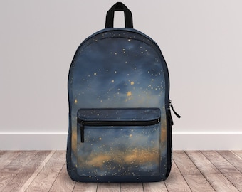 Blauer Sternenstaub-Rucksack, goldene Milchstraße, himmlischer Zurück zu Schultasche, niedliches verträumtes Astrologie-Geschenk, niedliche Whimsigoth-Geschenke, Schultasche