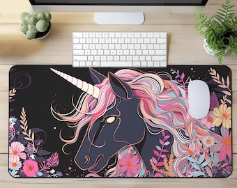 Tappetino da scrivania unicorno: tappetino per mouse da gioco floreale, arredamento rosa per ufficio
