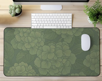 Hydrangea Desk Mat, Green Desk Mat, Sage Green Mouse Pad, Botanical Office Decor, Cute Desk Mat, Desk Mat Aesthetic, XXL Gaming Desk Mat