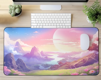 Anime Desk Mat, Dreamscape Art, XL Mouse pad, Desk Aesthetic, Cute Office Decor, Gaming Deskpad, Pastel Aesthetic, Otherworldly Kawaii Decor