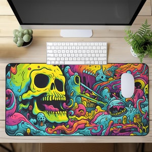 Psychedelic Skull Desk Mat: Trippy Monster Office Decor