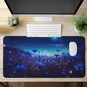 Blue Flower Desk Mat: Elysium Fields, Large Mouse Pad