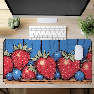 Strawberry Blueberry Desk Mat: Berry Fresh Cozy Decor