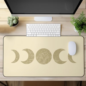 Moon Phase Desk Mat, Crescent Moon Desk Pad, Desk Mat Aesthetic, XL Gaming Mouse Pad, Cute Desk Mat, Beige Desk Mat, Boho Office Decor