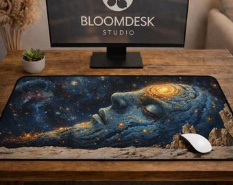 Celestial Dreams Desk Mat | Cobalt Blue Cosmic Being, Galaxy XXL Mouse Pad