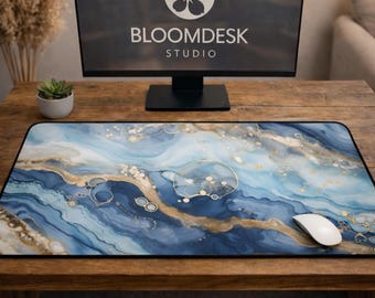 Labradorite Geode Desk Mat | Blue Marble Rock Workspace Protector