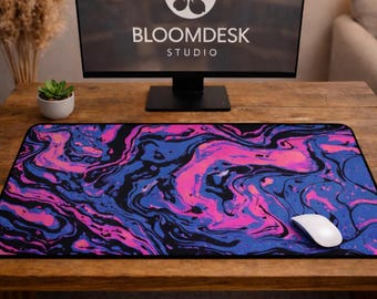 Neon Swirl Desk Mat and Wrist Rest | Abstract Gaming Pad