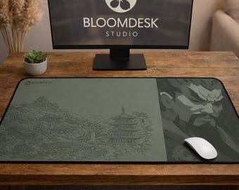 Sage Warrior Japanese Landscape Desk Mat | Minimalist Workspace Mouse Pad