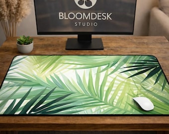 Tropical Palm Leaves Desk Mat | Boho Green Office Decor