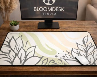 Botanical Leaf Outline Desk Mat | Neutral Abstract Desk Pad