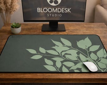 Leaf Branch Desk Mat | Botanical Mouse Pad, Green Desktop Mat