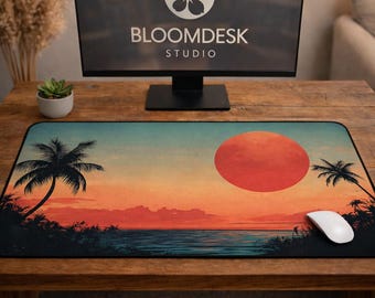 Retro Hawaii Sunset Desk Mat | Vintage Caribbean Island Decor
