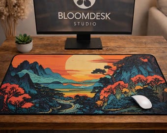 Japanese Sunset Desk Mat | XXL Vaporwave Gaming Pad