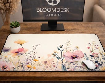 Watercolor Wildflower Desk Mat | Botanical Office Decor