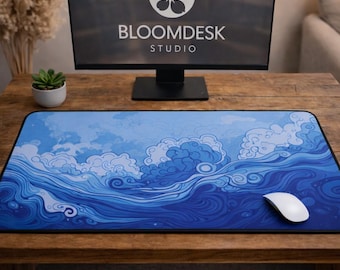 Primordial Ocean Desk Mat | Swirling Blue Neoprene Mousepad