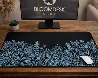 Floral Zentangle Desk Mat | Neoprene Office Workspace Accessory