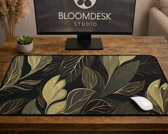 Sage Green Leaves Desk Mat | Extended Keyboard Mouse Pad