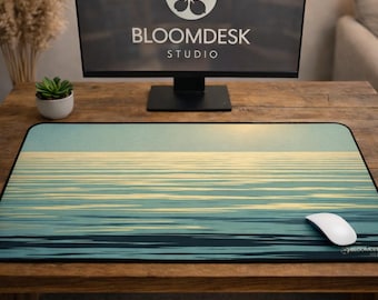 Sunset Ocean Waves Desk Mat | Seascape Mouse Pad, Coastal Desk Decor