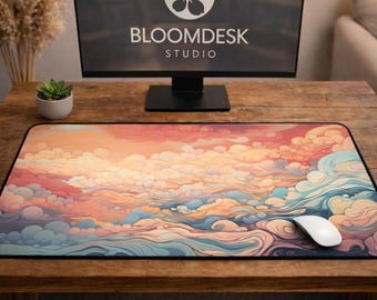 Pastel Cloudscape Desk Mat: Dreamy Swirls, Large Mouse Pad