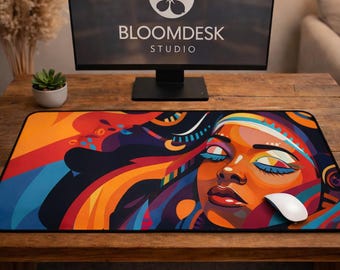 African Queen Desk Mat | Vibrant Afro Art, Large Mousepad