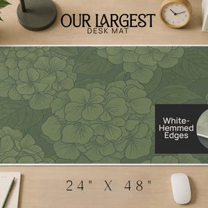 Sage Green Botanical Desk Mat | Hydrangea Floral Mouse Pad, Japandi Office Setup image 5