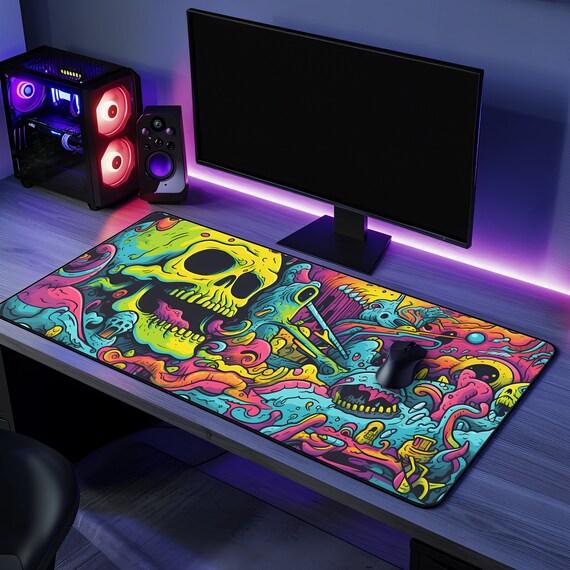 Neon Skull Desk Mat Cool Monster Desk Pad Psychedelic Office Decor Desk Mat Aesthetic Gaming Setup XL Mouse Pad Trippy Gift for Gamers Etsy