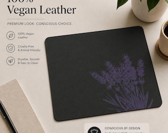 Minimalistische veganistische leren muismat lavendel | Esthetisch bureauaccessoire | Antislip muismat voor op kantoor | Modern werkplekdecor | Cadeau voor haar