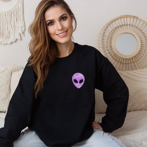 Grunge Alien Head Sweatshirt: Boho Outer Space Pullover